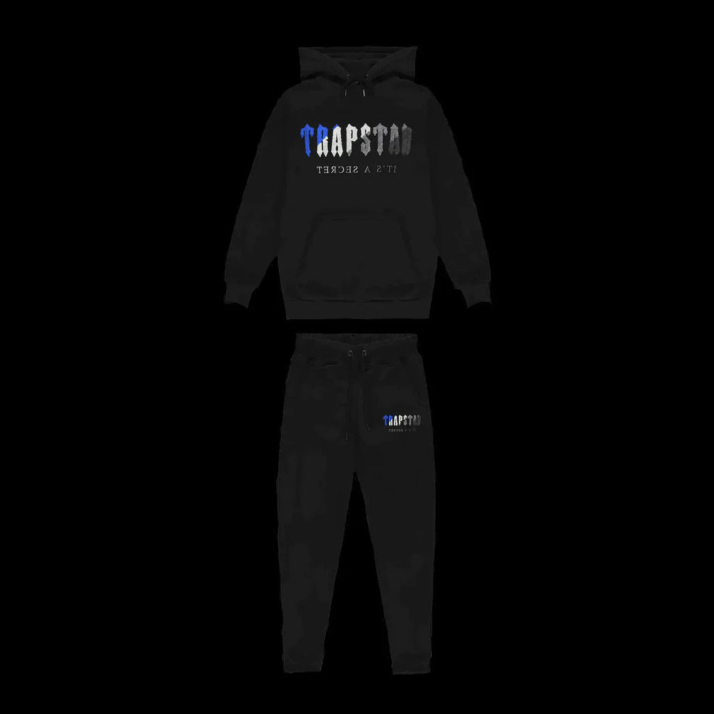 TRAPSTAR CHENILLE DECODED HOODED TRACKSUIT (BLACK/BLUE))