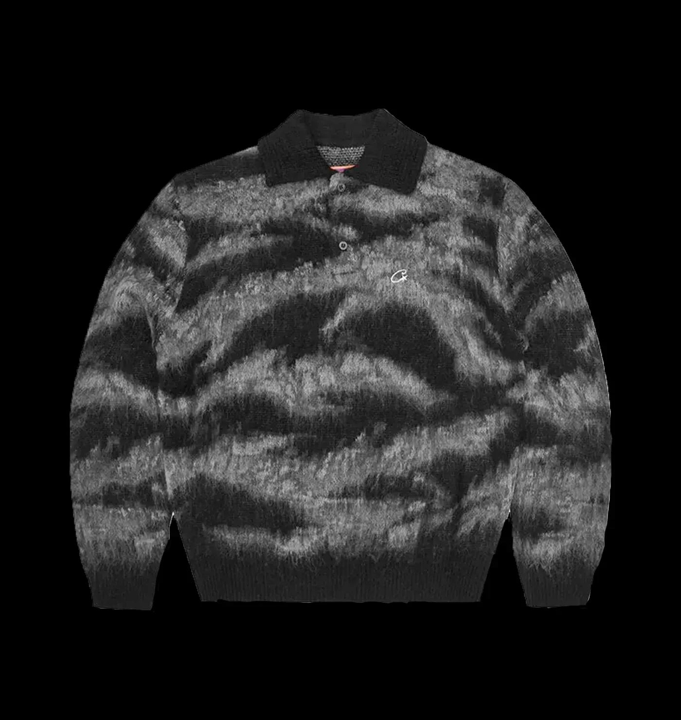 MOHAIR FUZZY COLLAR SWEATER (BLACK CAMO)