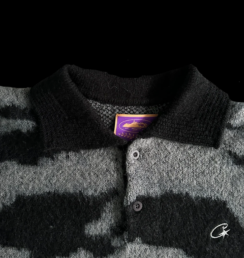 MOHAIR FUZZY COLLAR SWEATER (BLACK CAMO)