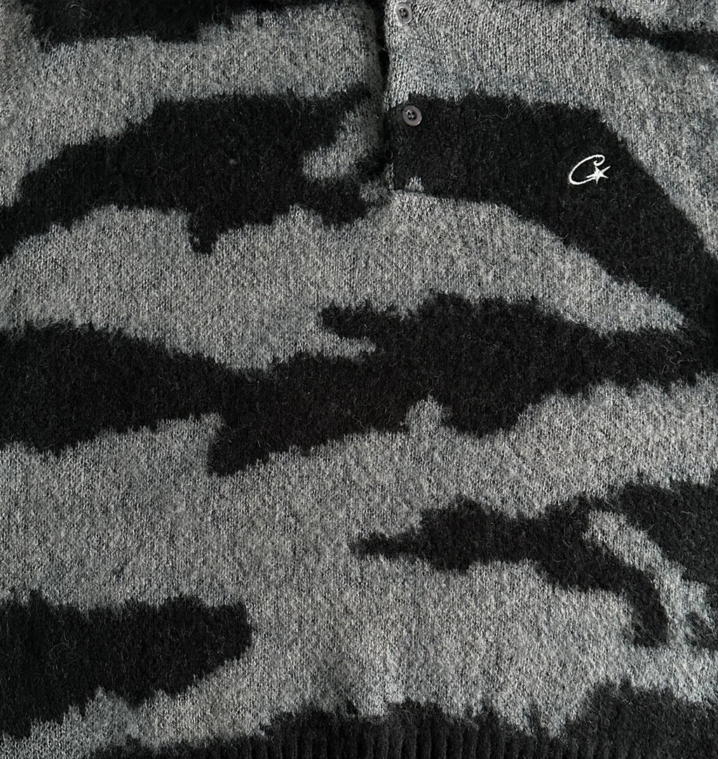 MOHAIR FUZZY COLLAR SWEATER (BLACK CAMO)