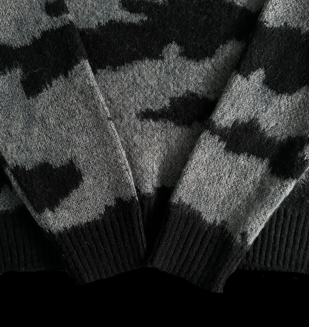 MOHAIR FUZZY COLLAR SWEATER (BLACK CAMO)