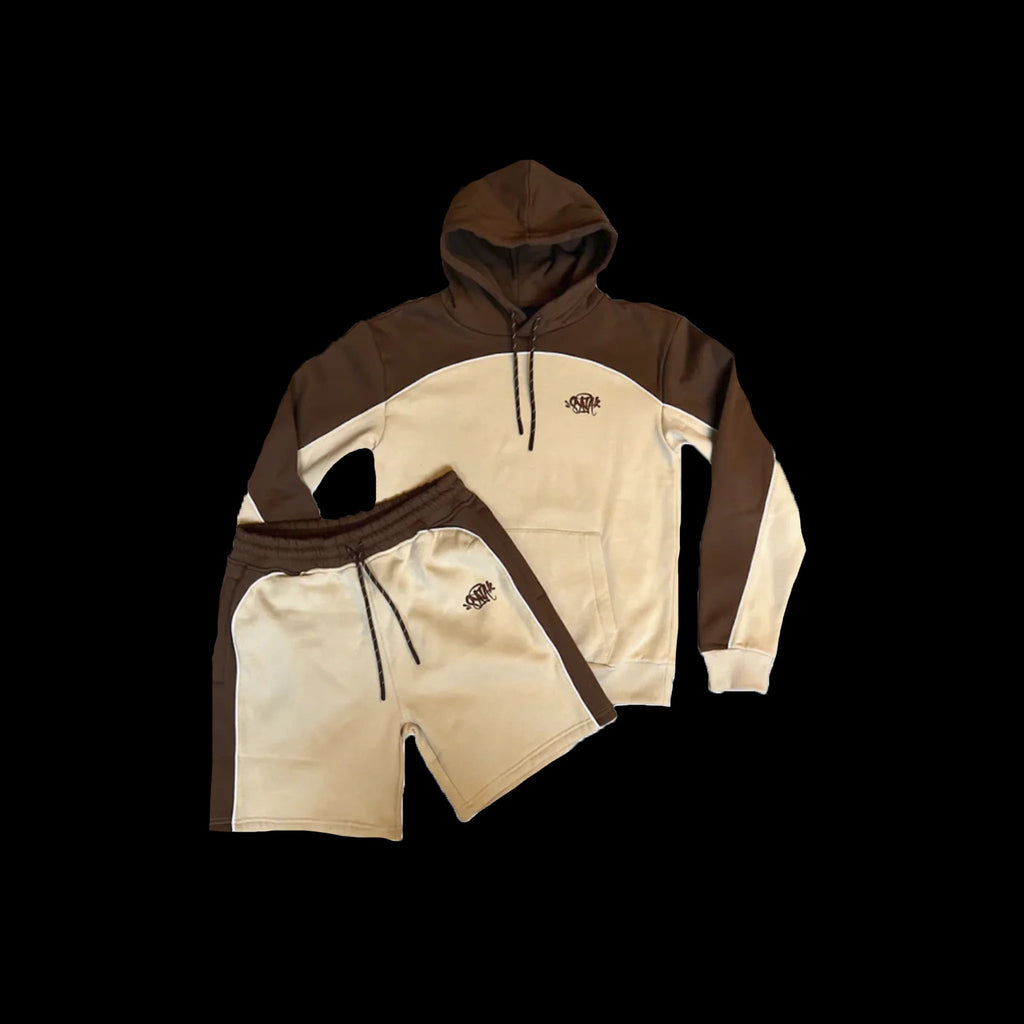 PIPE HOODIE & SHORT SET (BEIGE/BROWN)