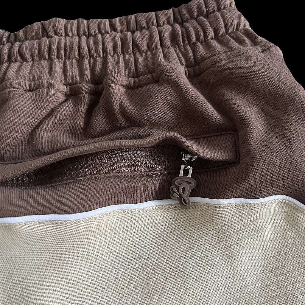 PIPE HOODIE & SHORT SET (BEIGE/BROWN)