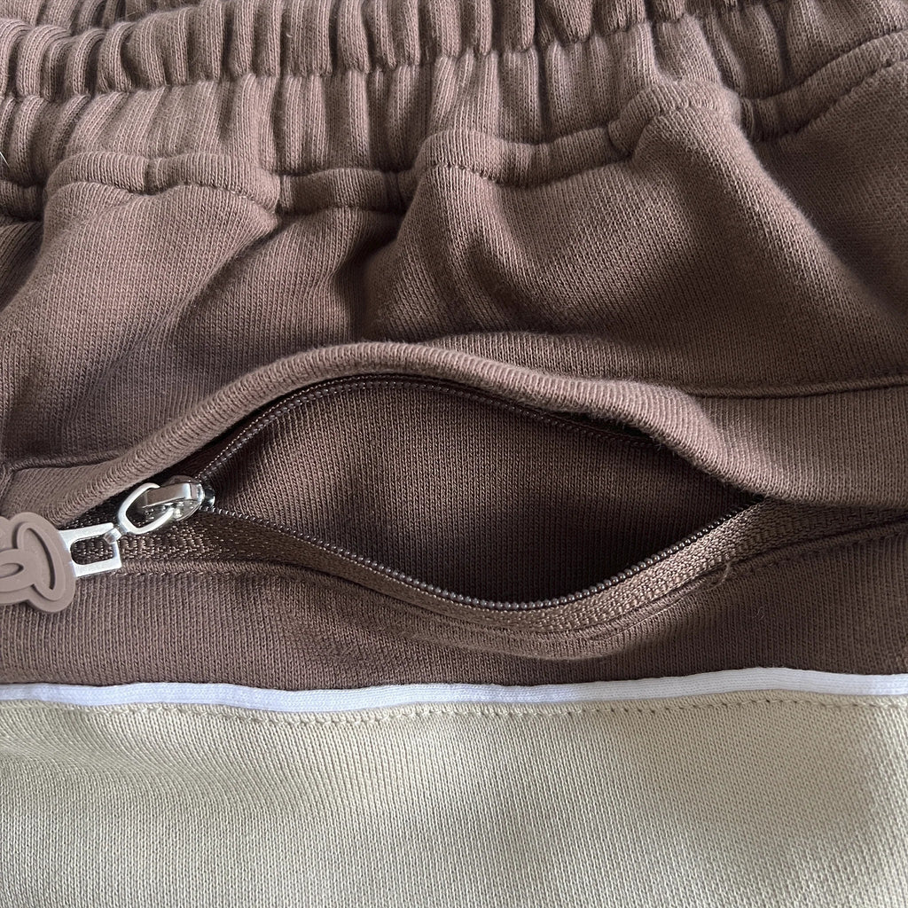 PIPE HOODIE & SHORT SET (BEIGE/BROWN)